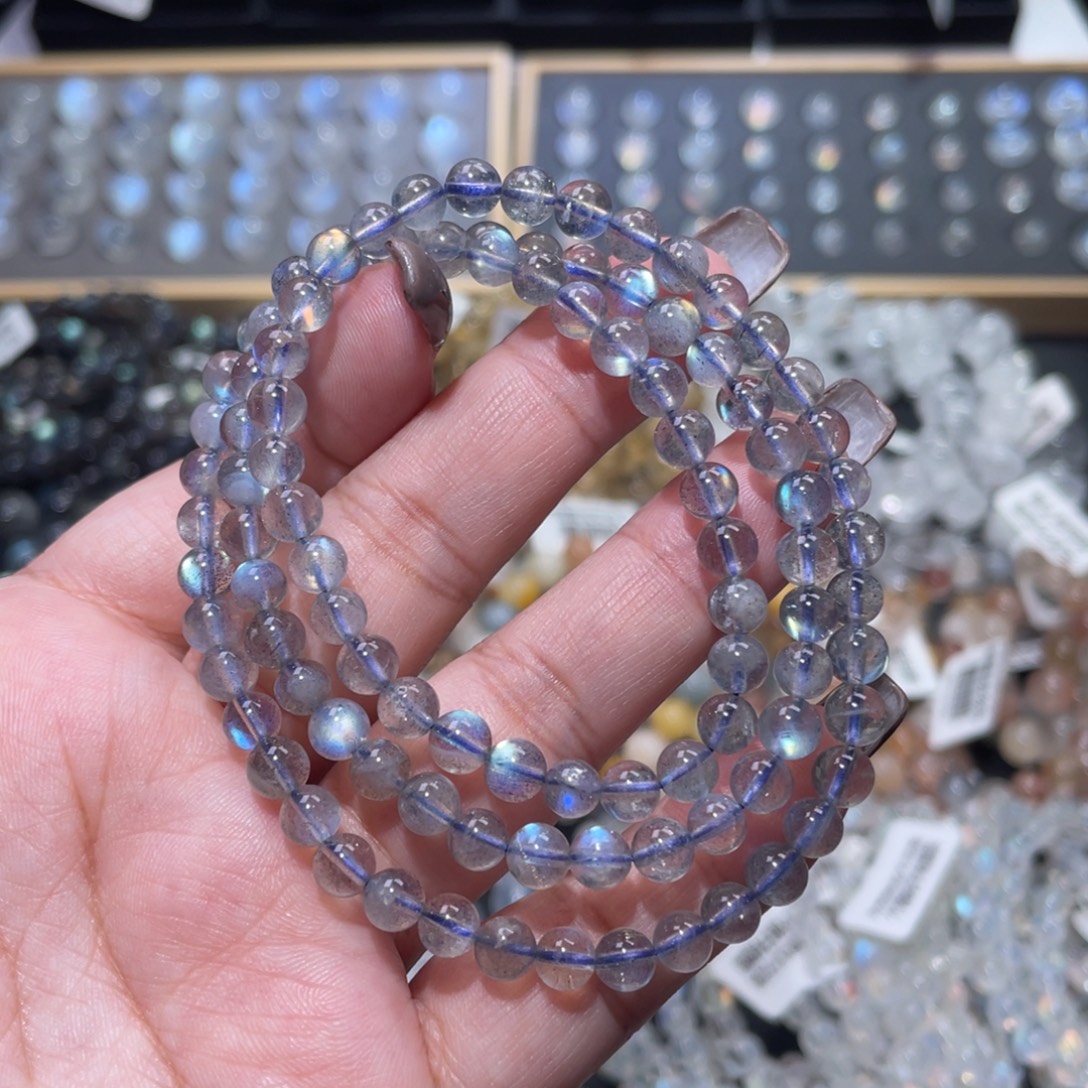 未镶嵌长石手链灰月光手链多圈5mm捡漏价