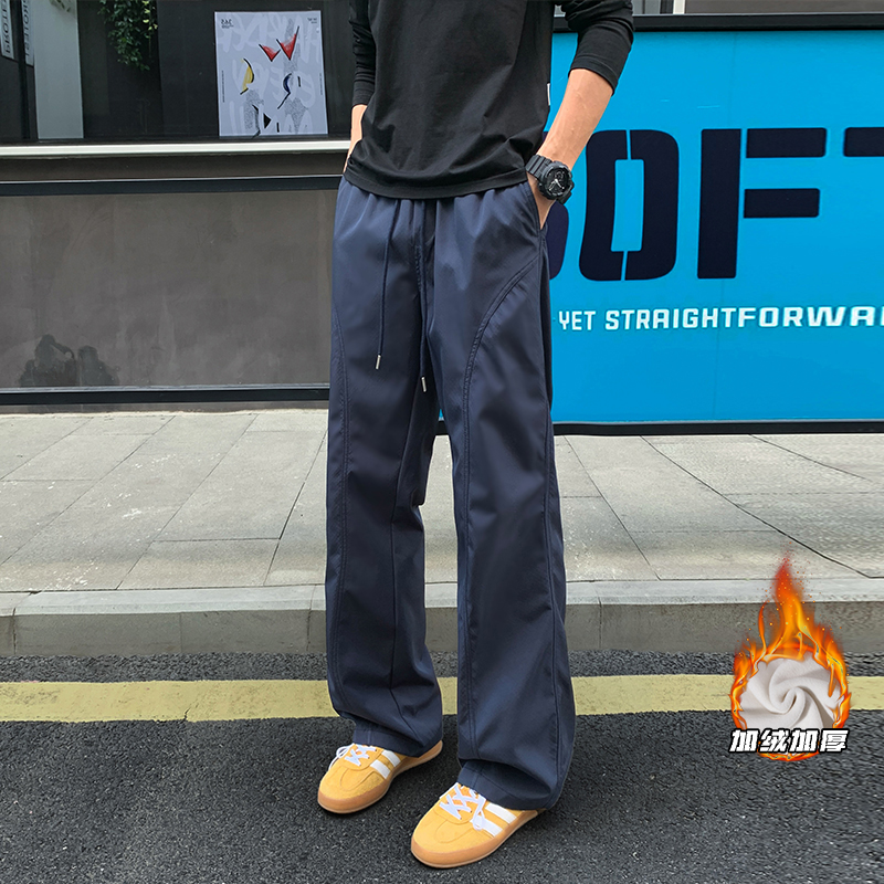 美式斜切加绒冲锋裤子男款2025冬季新款直筒显腿长休闲百搭长裤潮