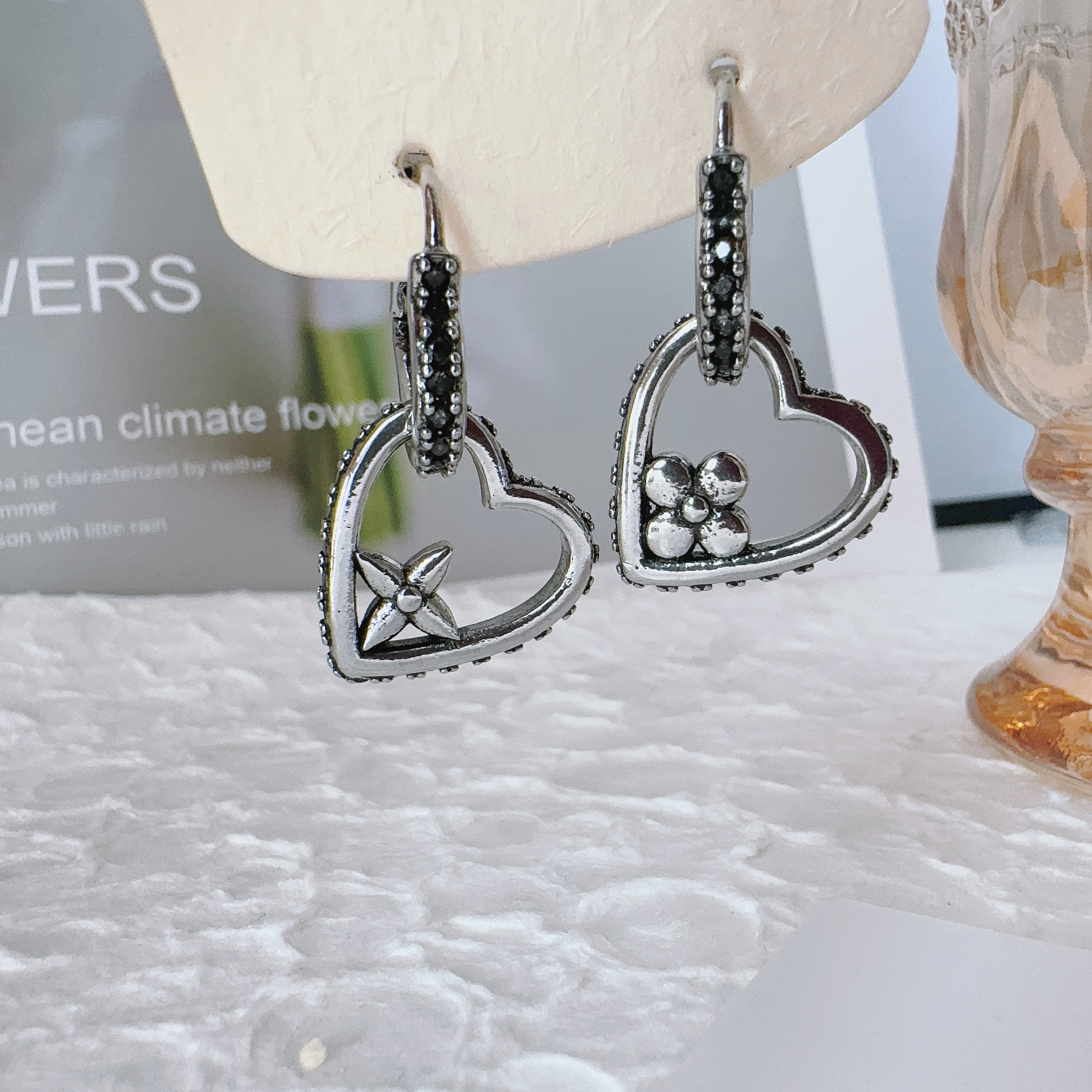 铜合金耳饰 9049 复古做旧双扣爱心耳扣