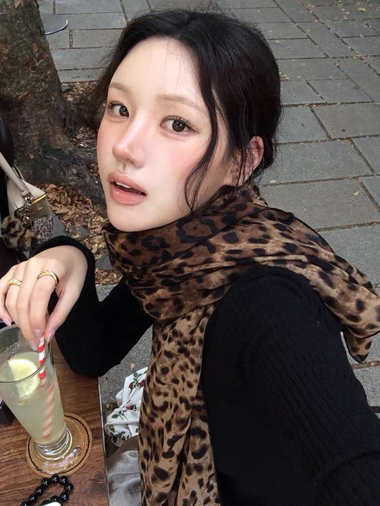 【雪儿Xueer】复古辣妹新款豹纹丝巾巴厘纱薄款长条丝巾女围脖