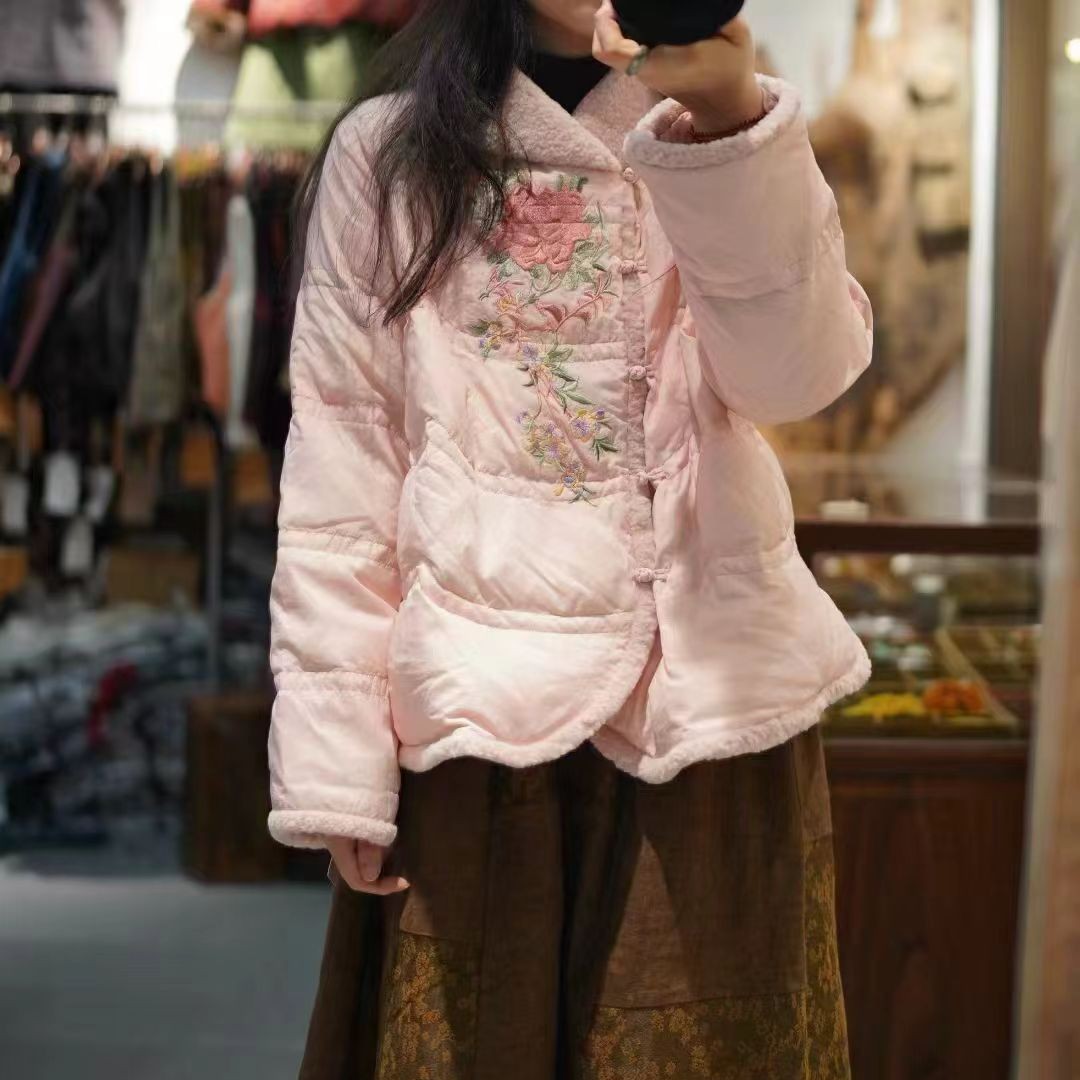 新中式国风立领盘扣刺绣加厚保暖女士冬季羽绒服