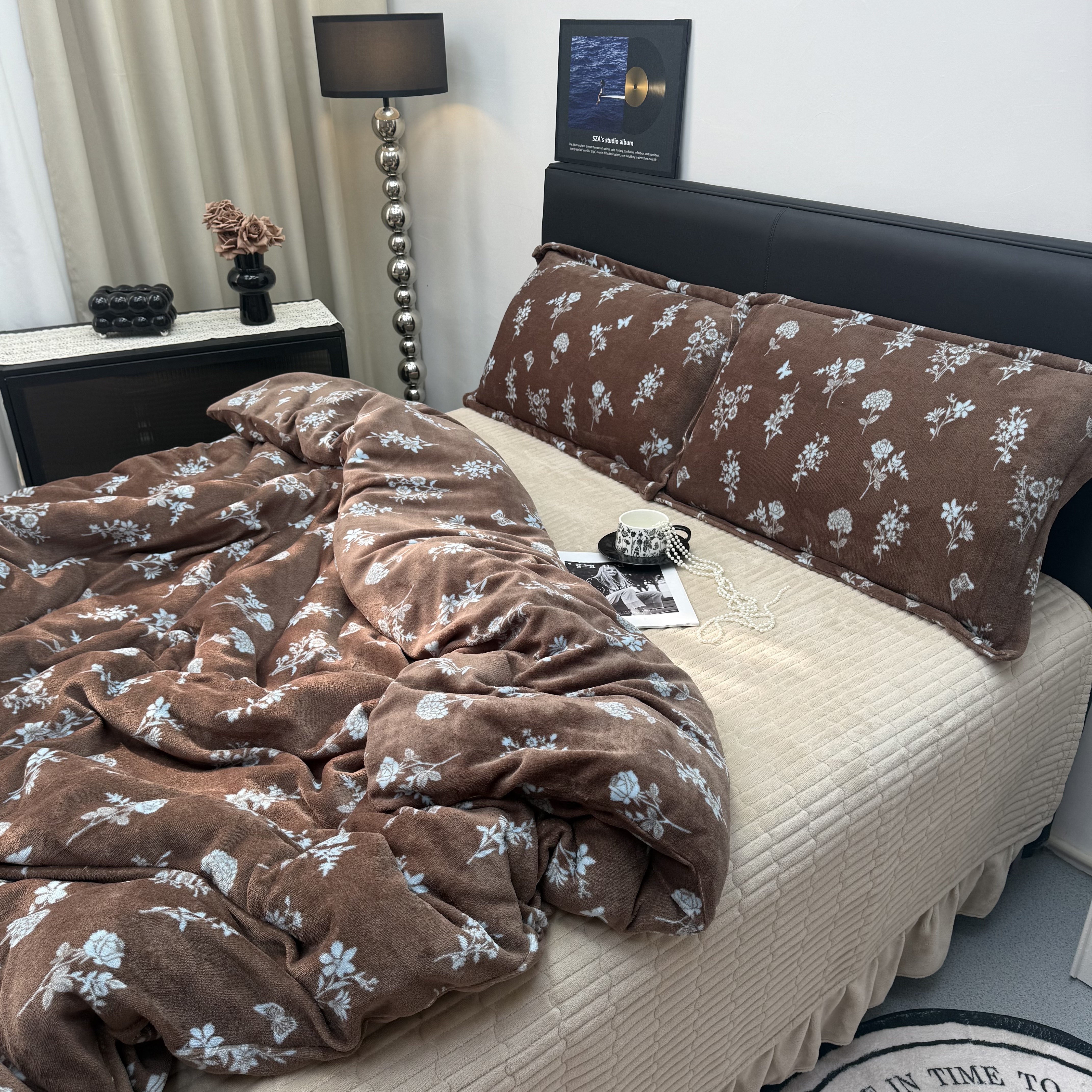 冬季加绒加厚牛奶绒床盖款被套四件套小清新双面绒