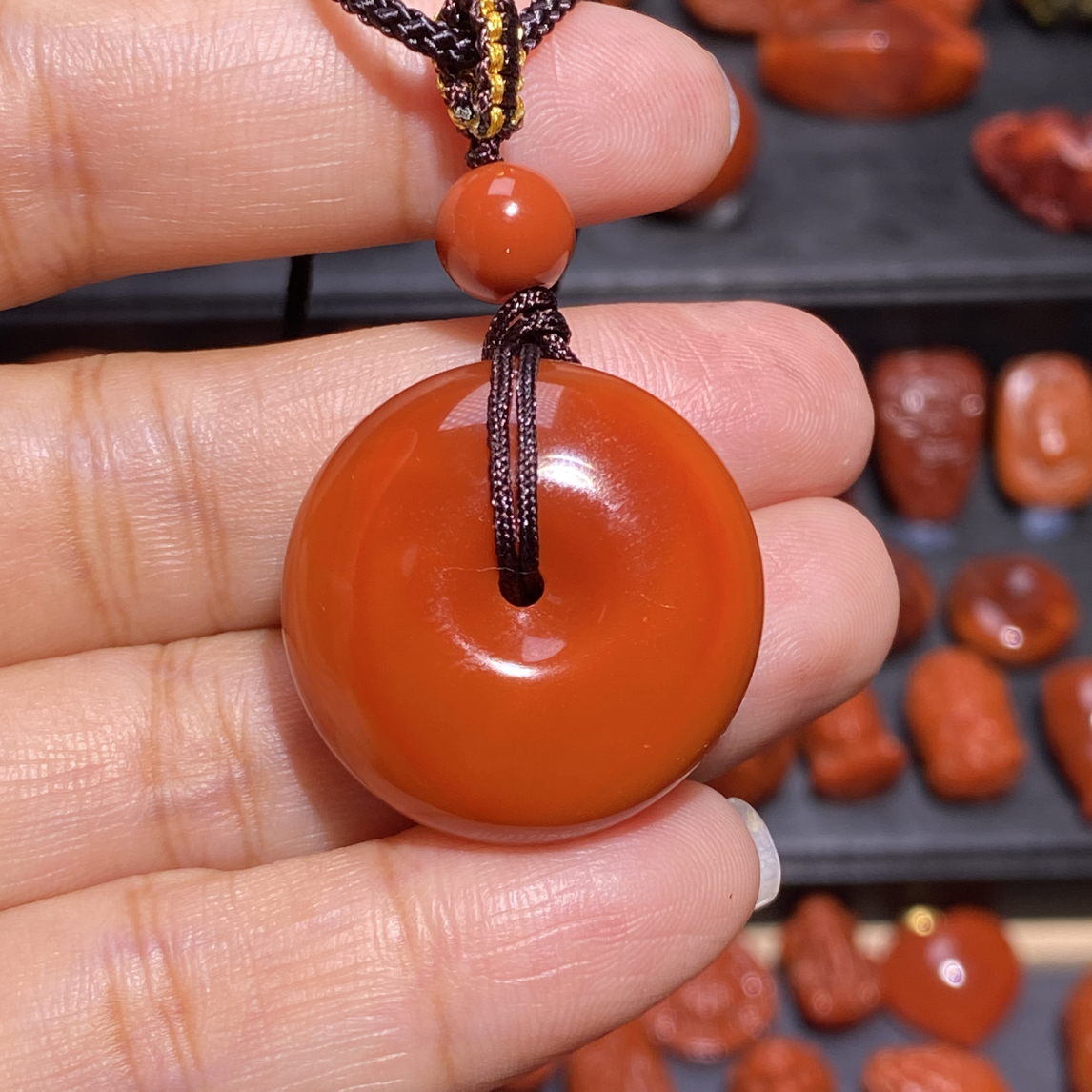 瓦西火焰纹满色肉南红火焰纹平安扣挂件26.5mm