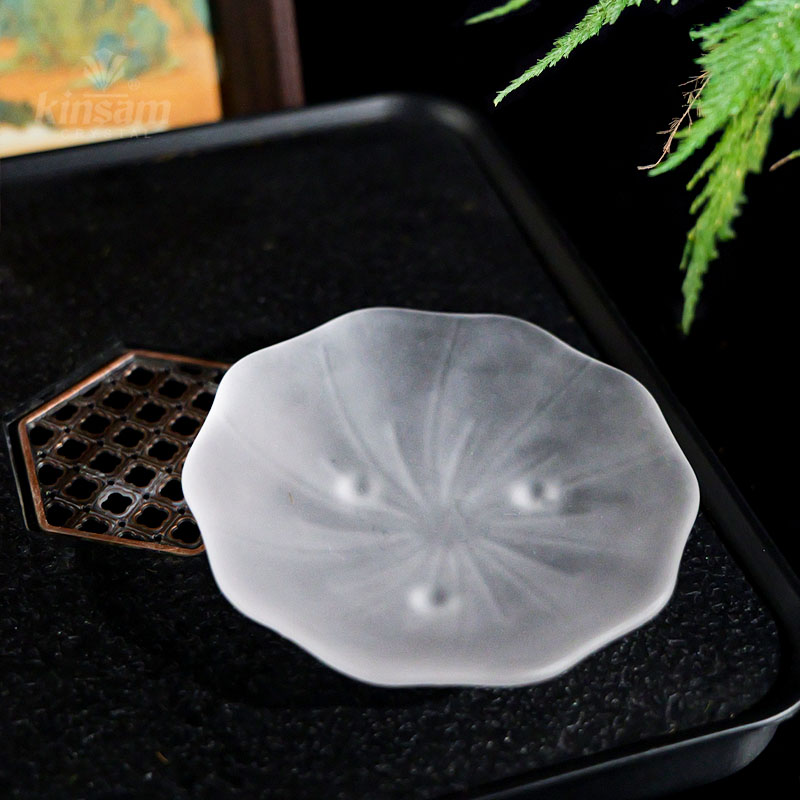 【Kinsam晶盛】古法琉璃磨砂纯手工荷叶器型茶道配件品茗功夫茶杯托