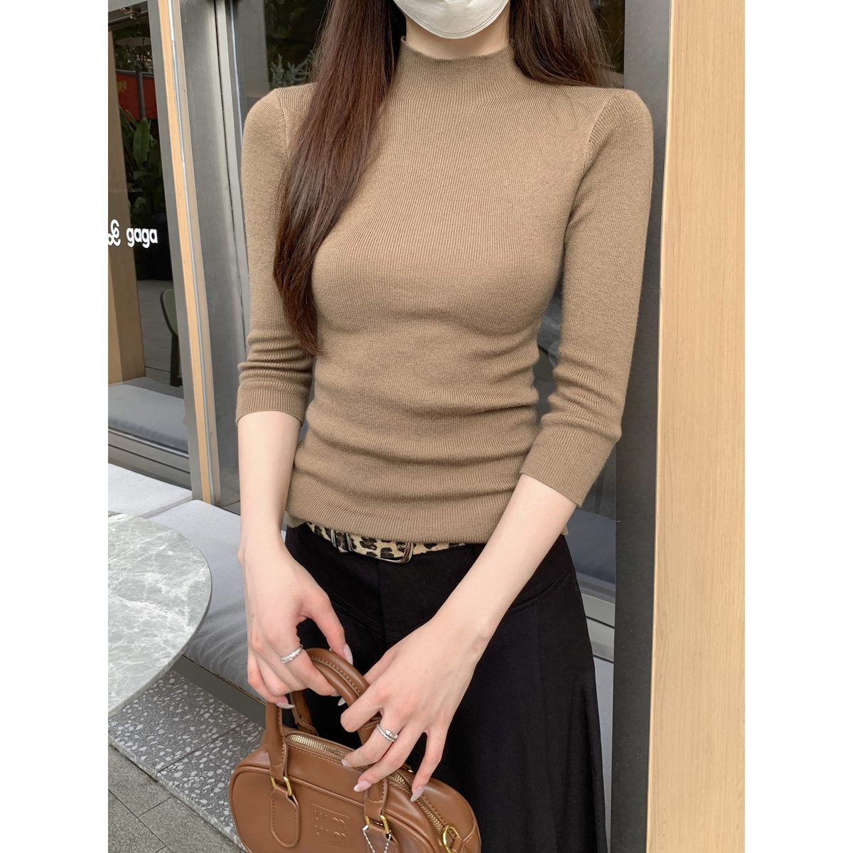 秋冬韩版修身辣妹显瘦半高领6羊毛中袖针织打底衫毛衣女上衣