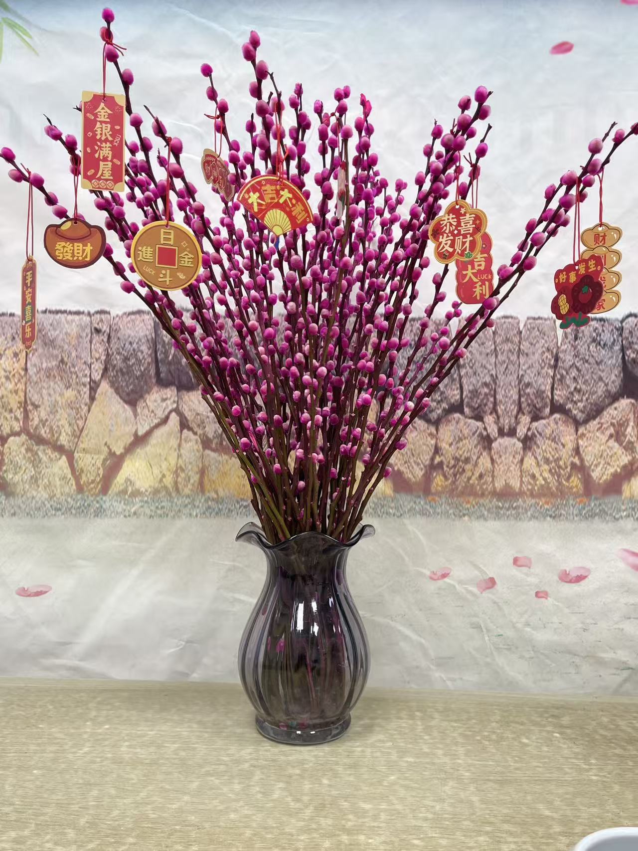 冬季粉色银柳干花真花鲜枝水培植物年宵花卉适合客厅室内装饰