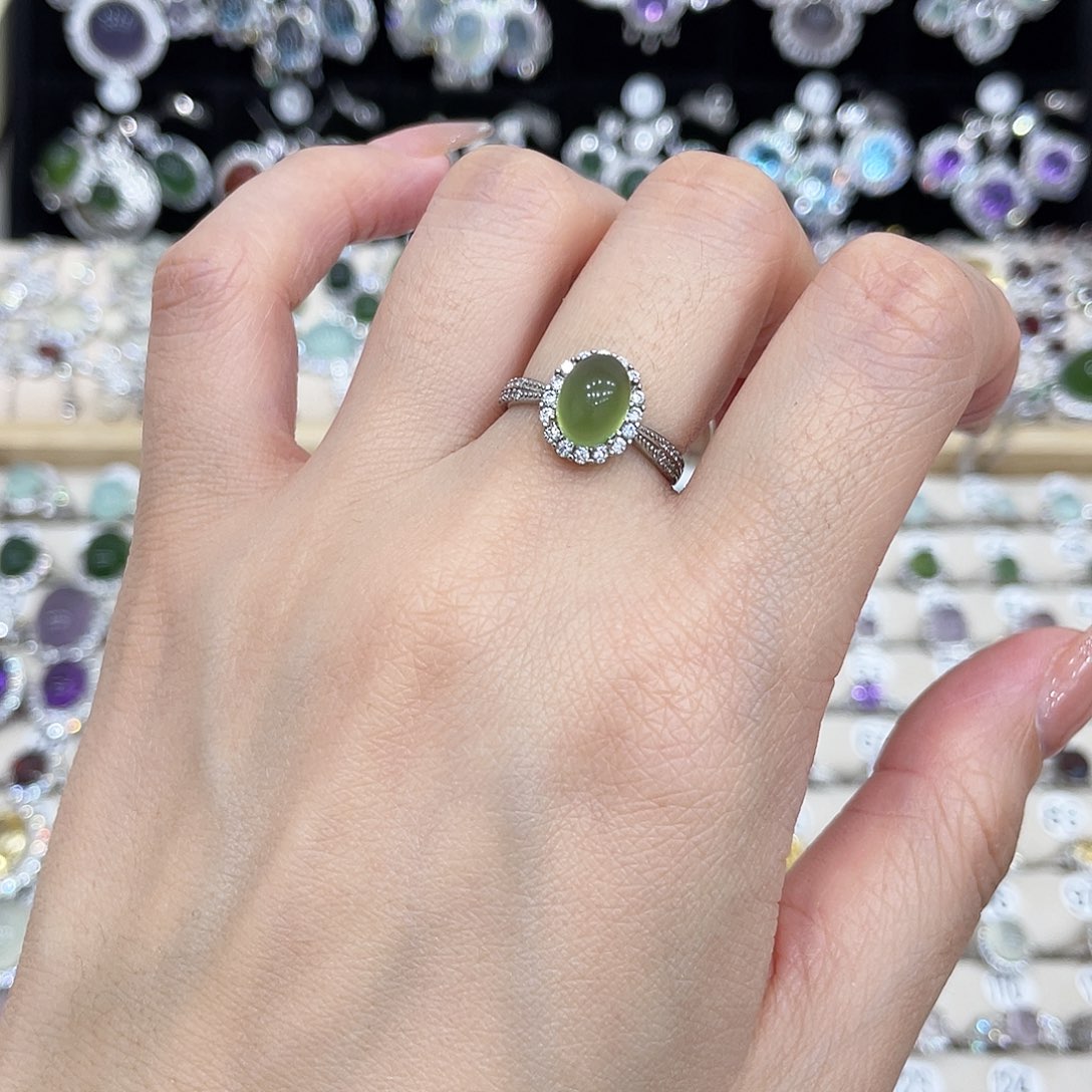 蛇纹石玉银S925镶嵌戒指