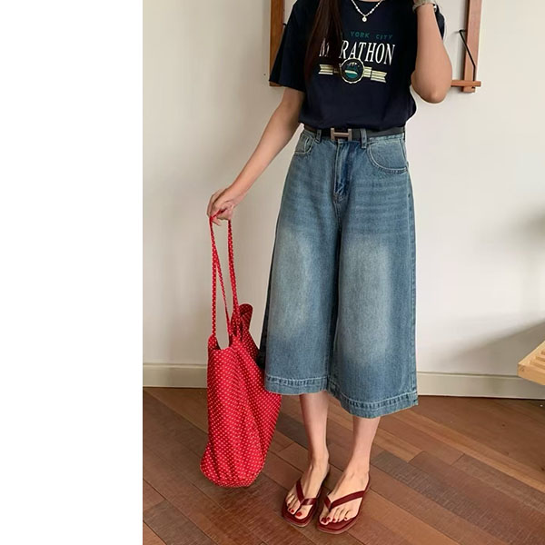 【小个子】夏季直筒高腰韩版宽松牛仔裤3280-1