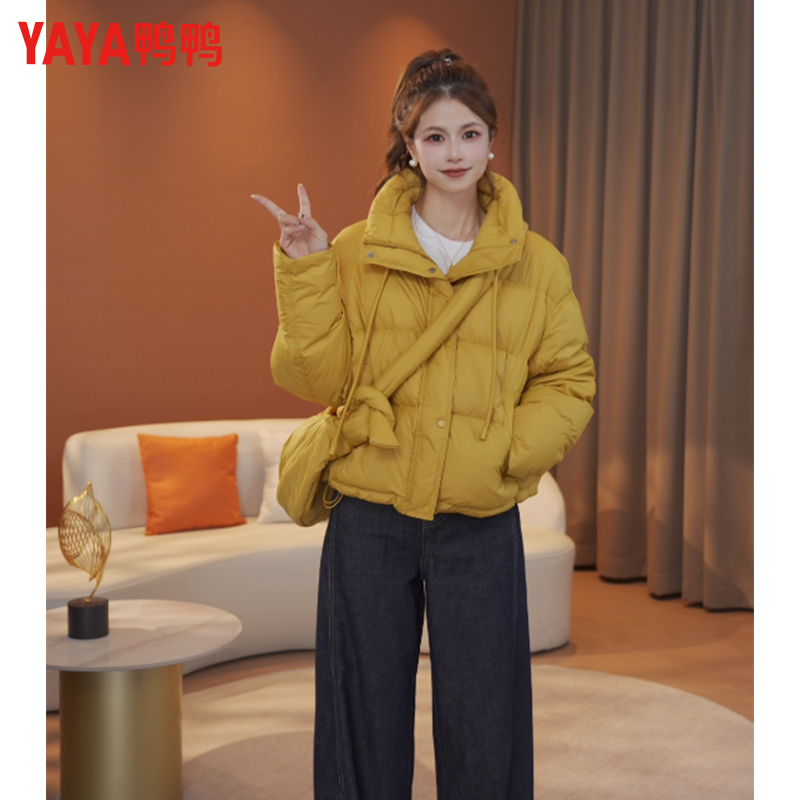YAYA鸭鸭2025年新款短款时尚百搭插肩袖羽绒服鸭绒休闲保暖外套X