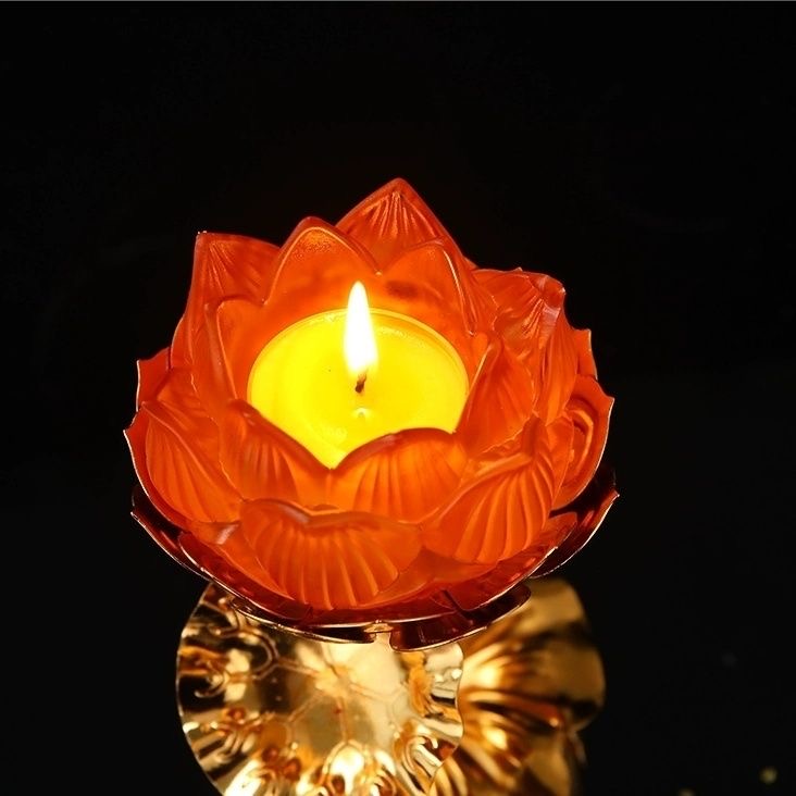 琉璃灯座高脚合金蜡烛台酥油灯烛台莲花灯藏式摆件西藏摆件工艺品