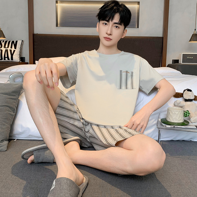 莫代尔棉睡衣男士夏季短袖薄款大码夏天条纹爽棉高级感家居服套装