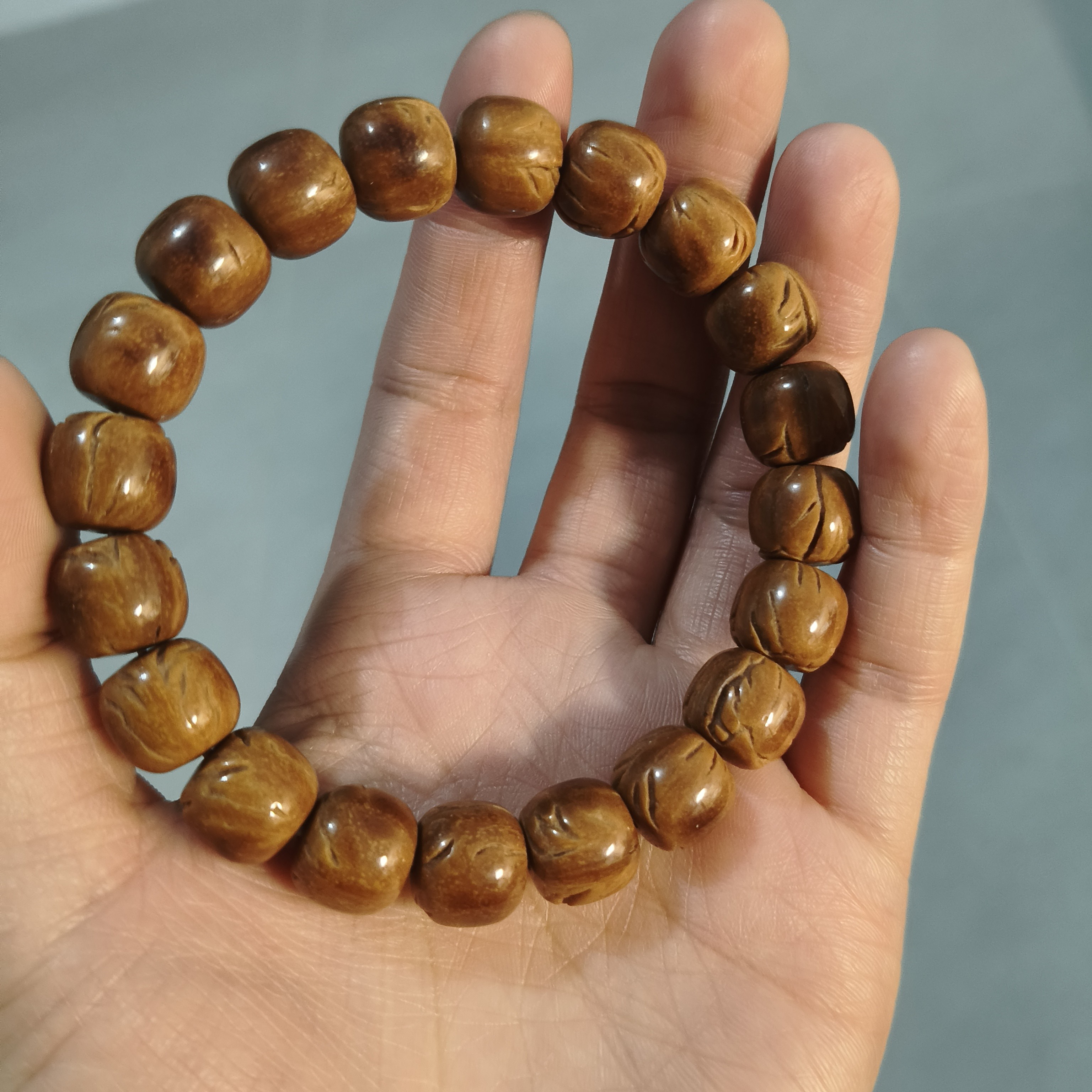  秦岭野生桃核手工桶珠单圈 尺寸5-1.15