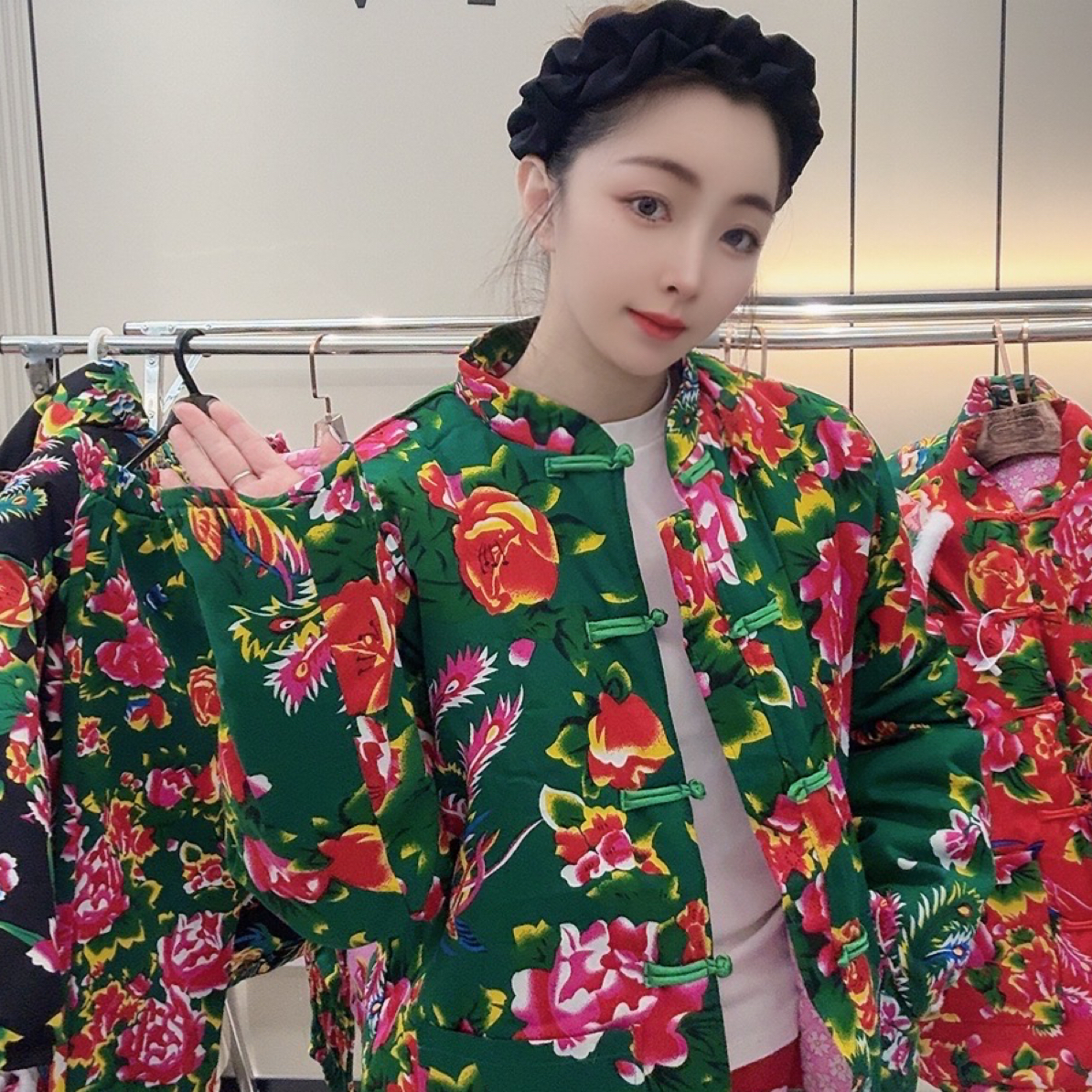 新款百搭休闲东北大花棉袄男女同款牡丹花冬季棉服加厚外套