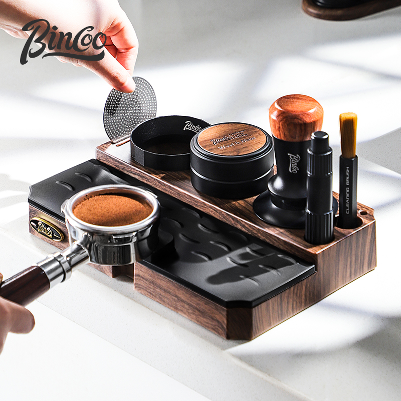 Bincoo木纹意式多功能底座咖啡敲渣布粉压粉收纳51/58mm通用-Z