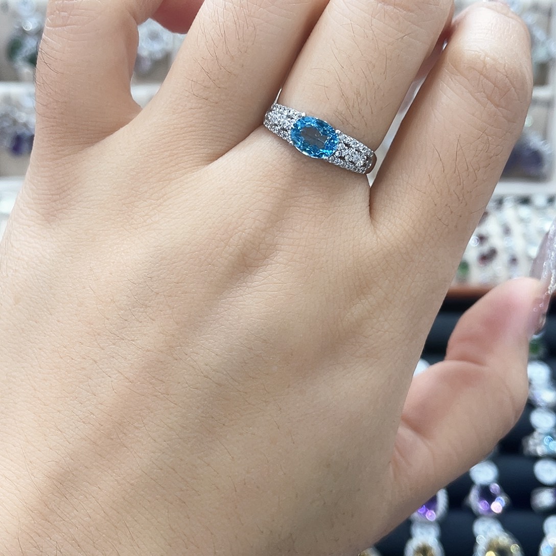 林***柳戒指银S925镶嵌托帕石