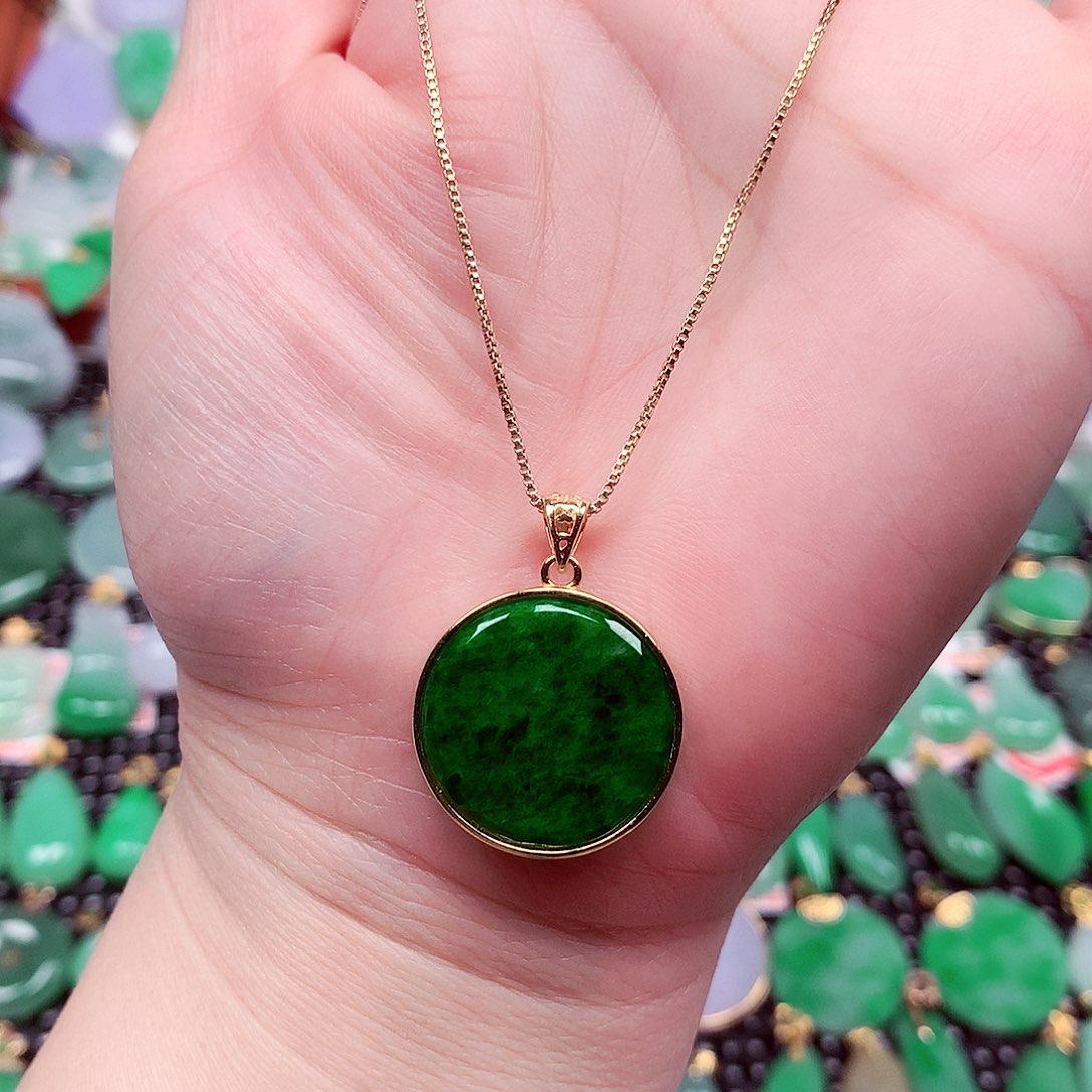 翡翠18K金镶嵌吊坠(不含链)