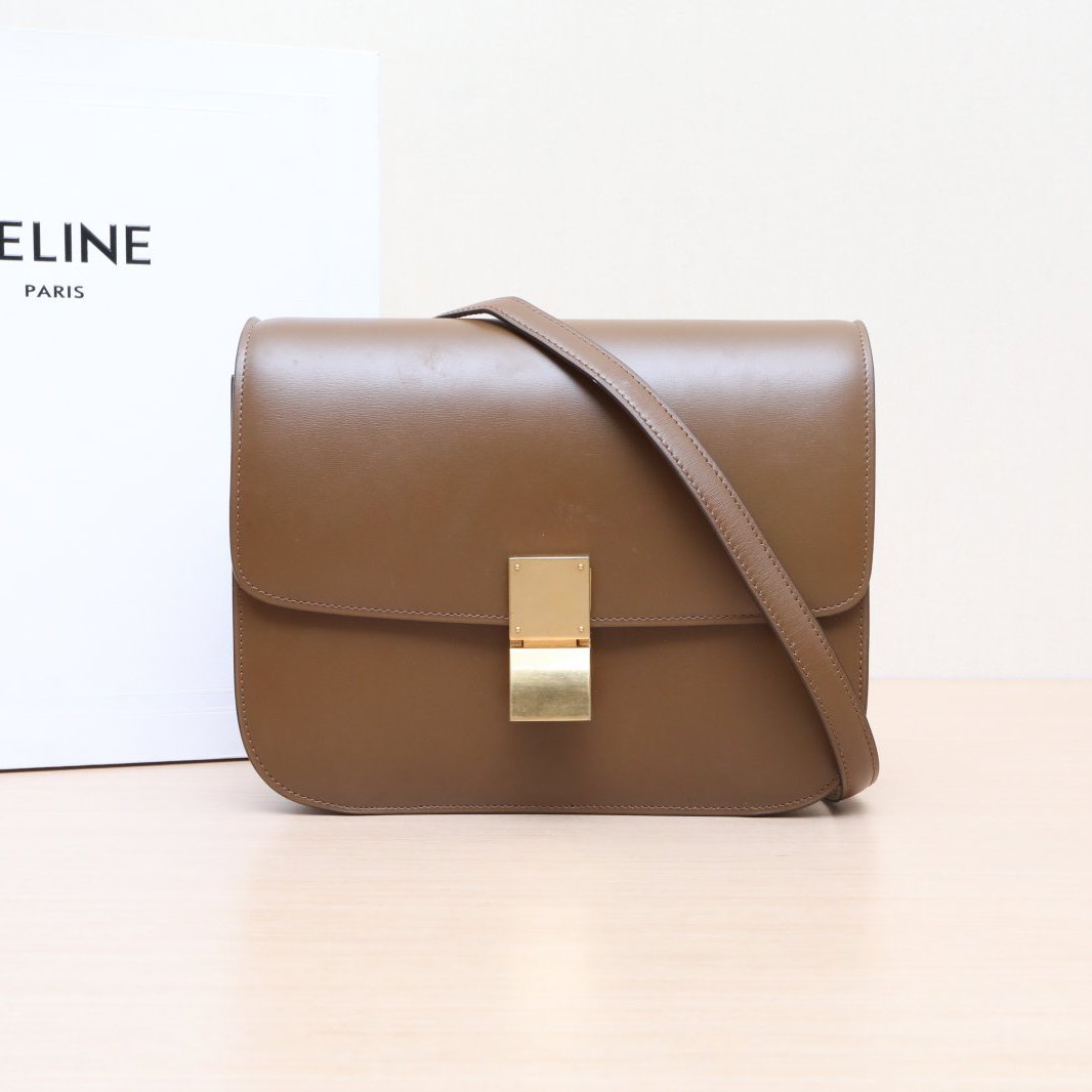95新 Celine/思琳 小花双双 Classic Box 中号 金棕色 皮革C 包