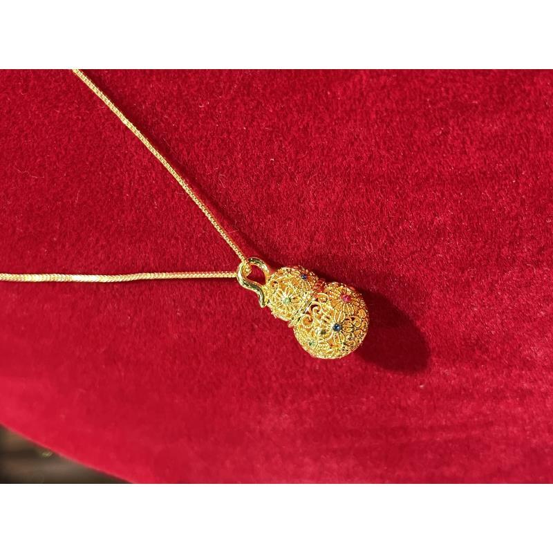 【权心权意】黄金拉丝葫芦吊坠 节日礼物 拉丝葫芦吊坠  赠项链