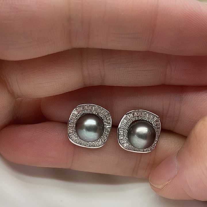 银S925镶嵌海水珍珠耳饰