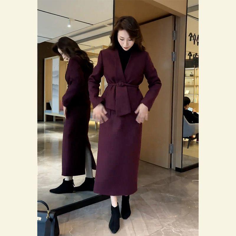 感轻奢风显气质套装女2024冬新款时尚百搭显瘦外套+半身裙女