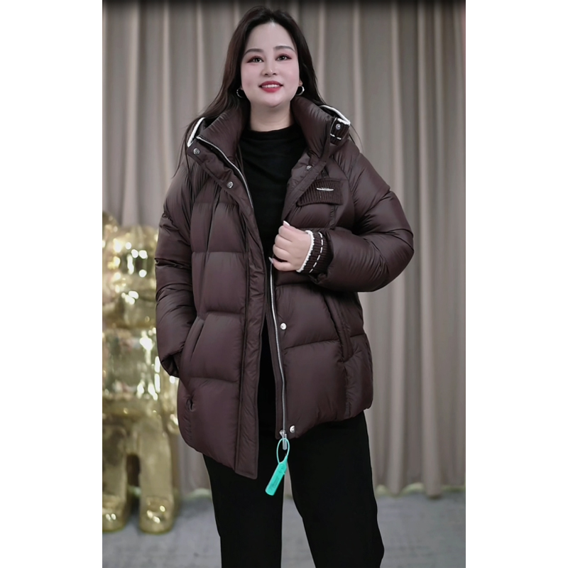 2025冬季新款羽绒服女白鸭绒拼接连帽保暖外套