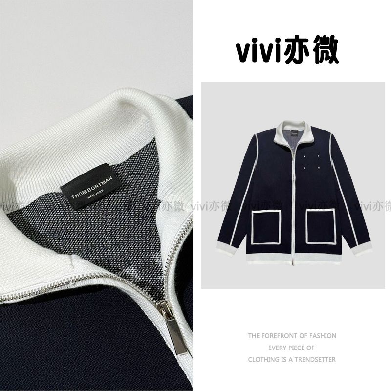 vivi亦微  |-长袖拼接立领设计针织开衫男女同款百搭外套-MD066