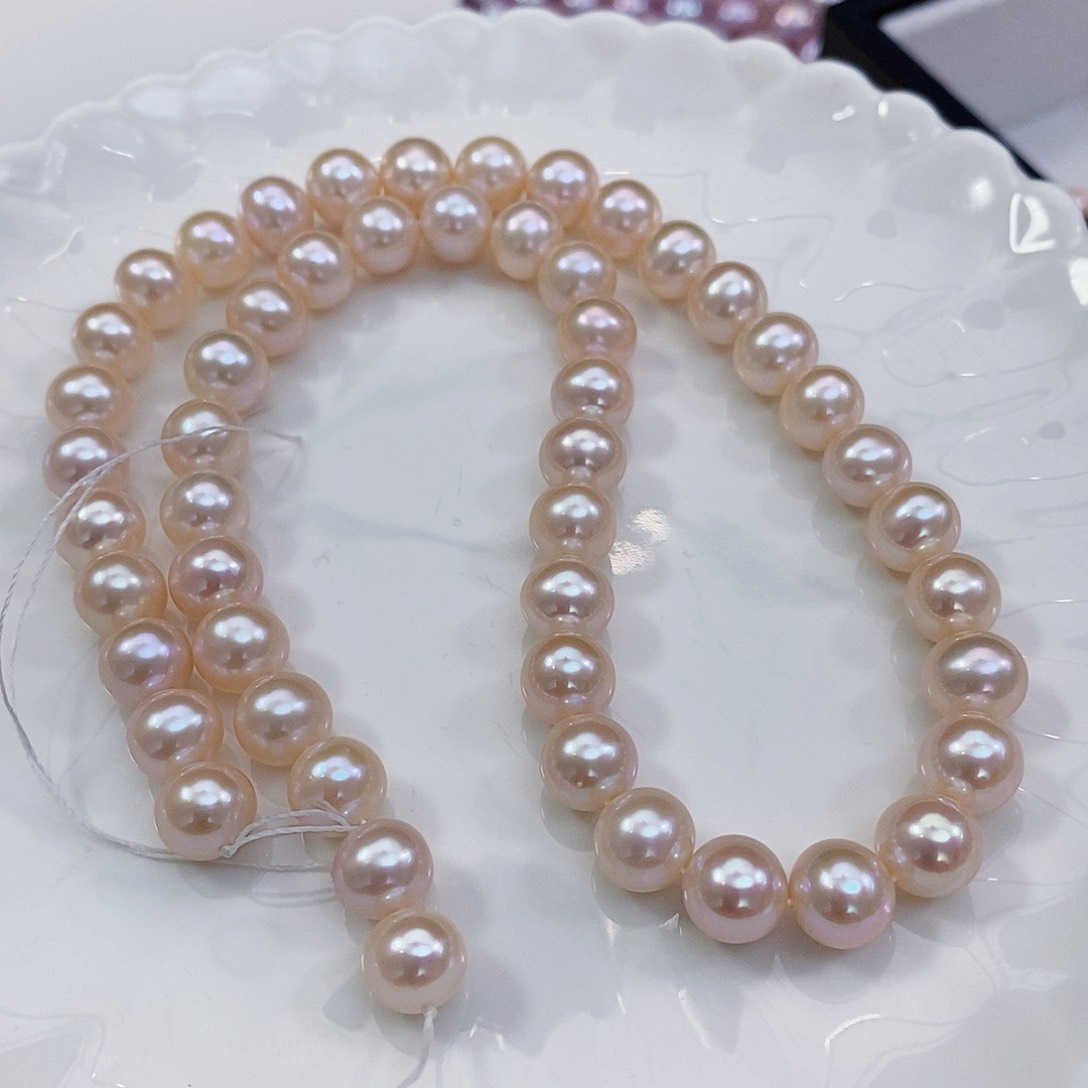 淡水珍珠淡水无核极光8-9项链银S925镶嵌