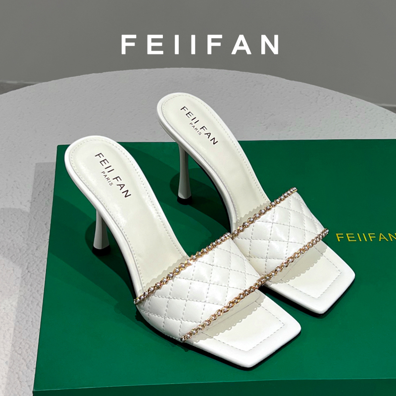 【现货】拖鞋女2025新款夏季细跟外穿气质绝美白色高跟鞋3905