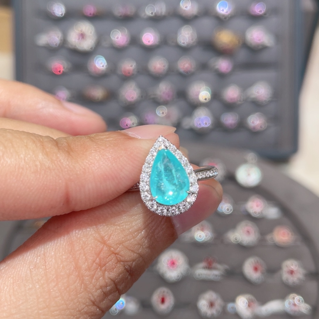 帕拉依巴碧玺戒指18K金镶嵌1.23ct 霓虹