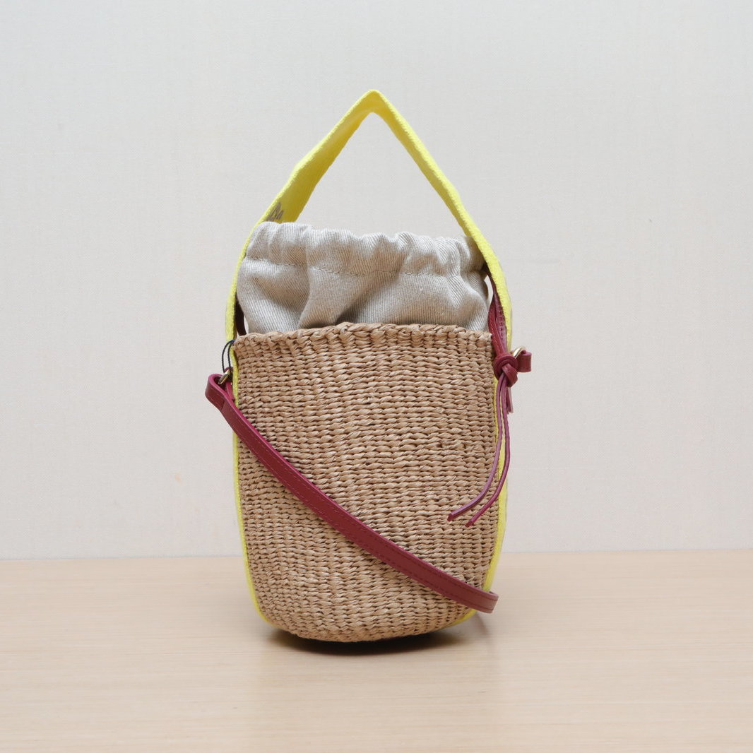 99新 Chloe/蔻依 小花Jerry活动 拼色 草编 小水桶 手提斜挎包