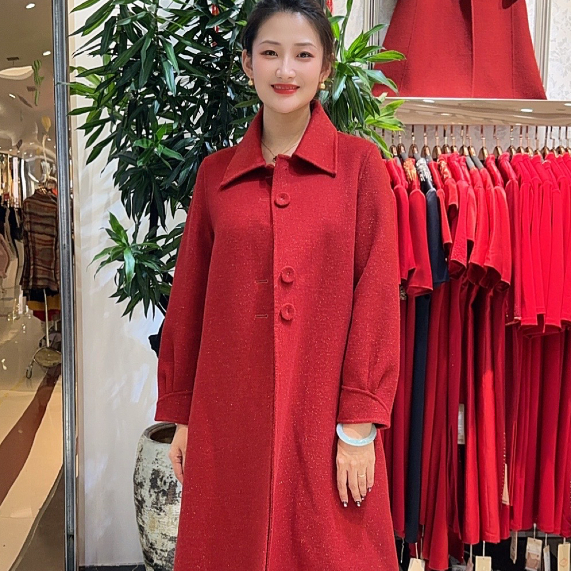 时尚宽松中长款秋冬大衣气质加厚羊毛外套