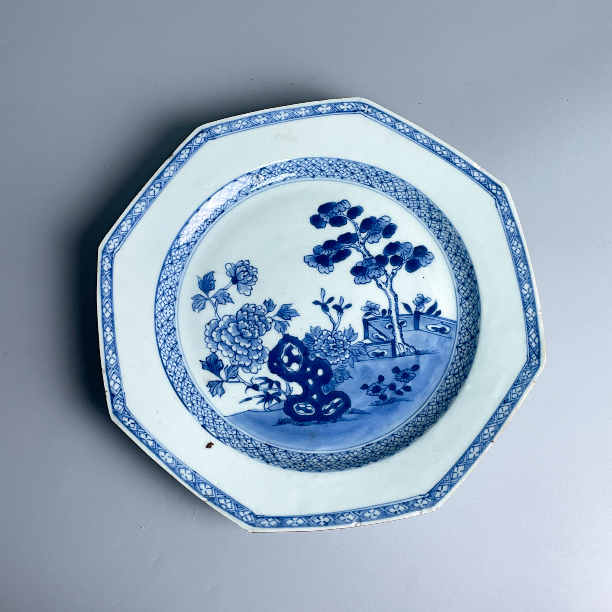 清代 瓷器/古董清康熙青花花卉纹八方盘-M25CN001F86 文物/绣花张