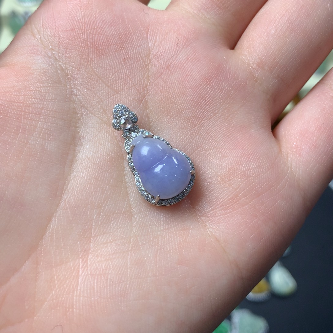 四***子翡翠银S925镶嵌挂件