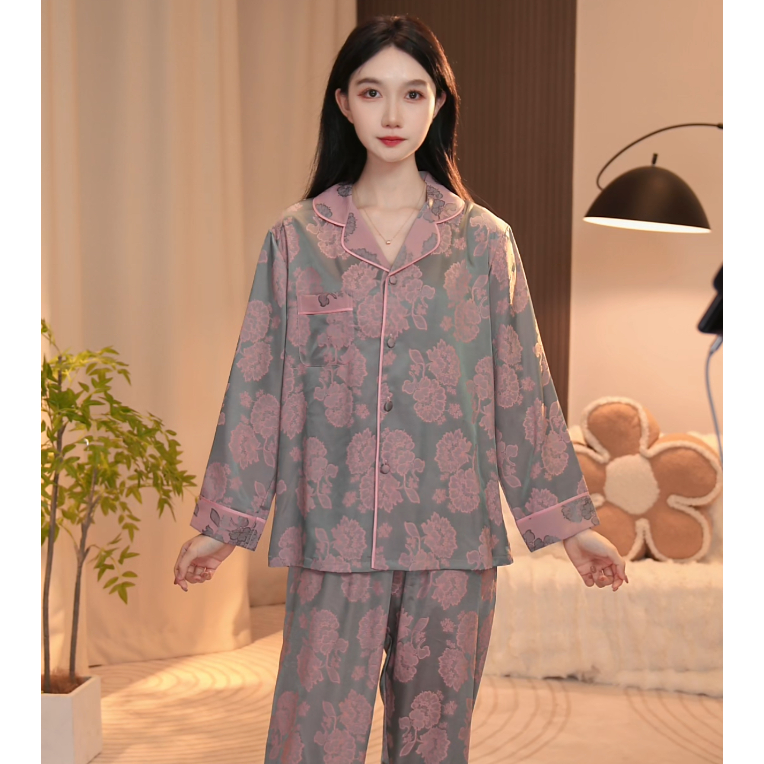 琪琪家春夏款时尚舒适宽松睡衣女士套装可外穿家居服BQQ