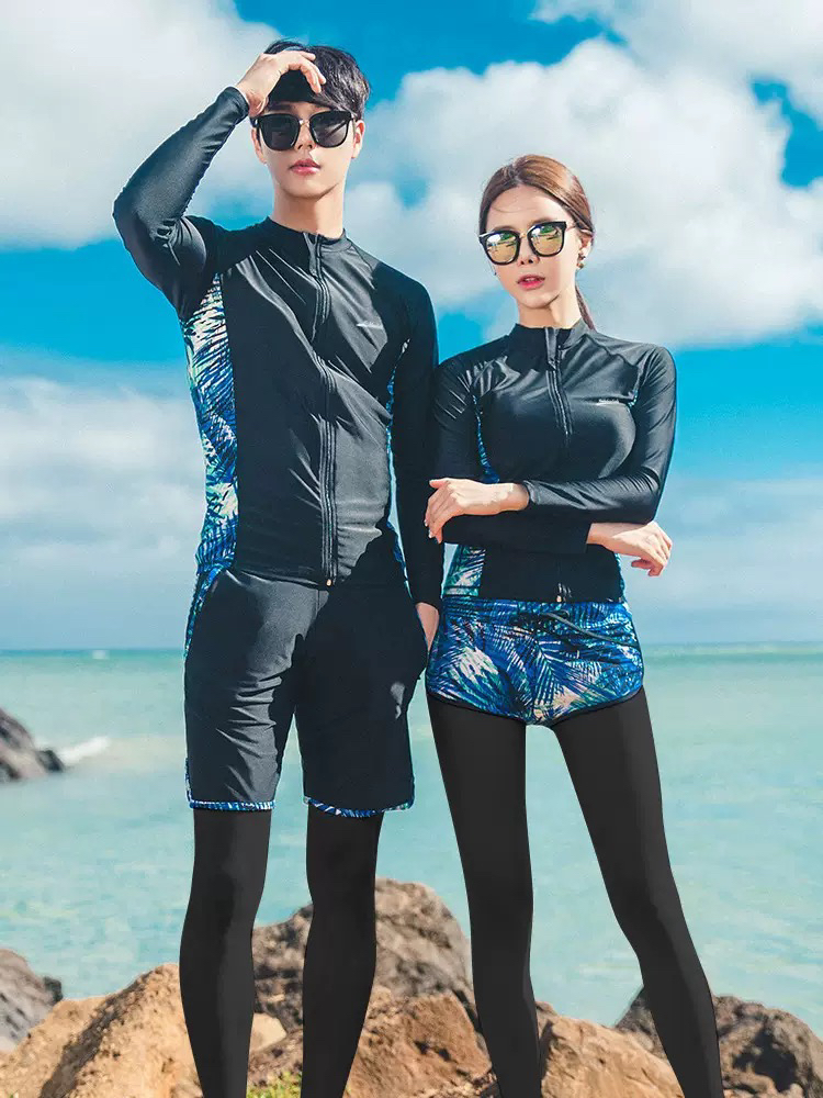 新款韩版长袖泳装长裤分体保守情侣款男女潜水服性感修身冲浪泳衣