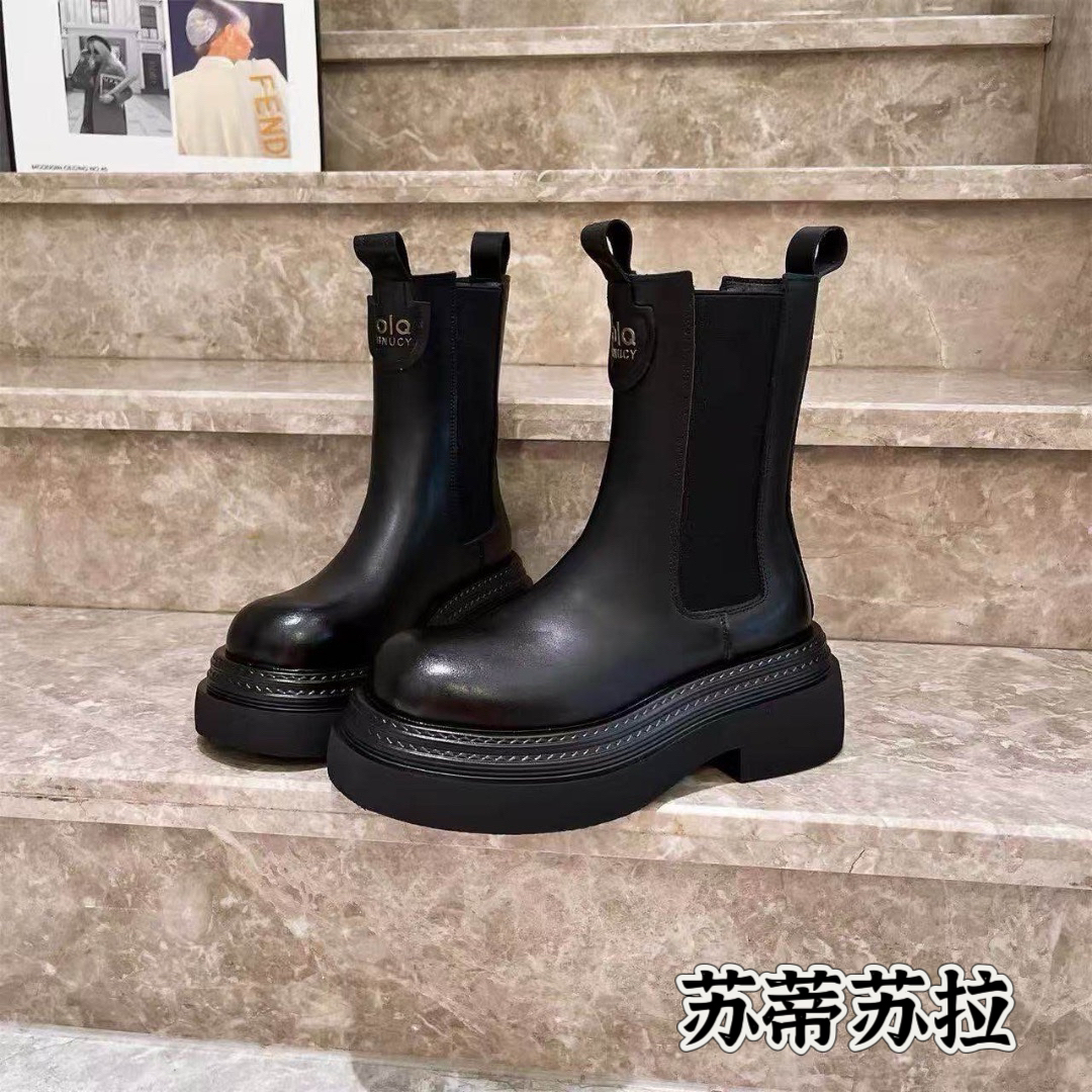 （预售5天）-32欧洲站厚底烟筒靴中筒靴瘦瘦靴切尔西靴马丁靴长筒靴