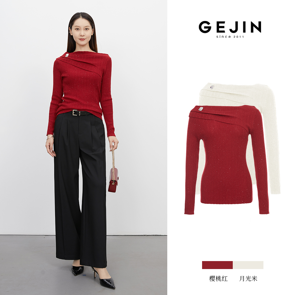 GEJIN/歌锦女毛针织衫复古爱心领女士针织衫时尚上衣9112662566