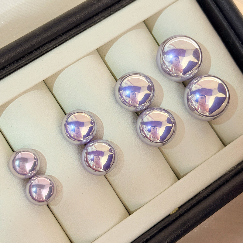 铜合金仿珍珠耳饰 紫色馒头珠高级感气质经典2025新款耳钉女1991 