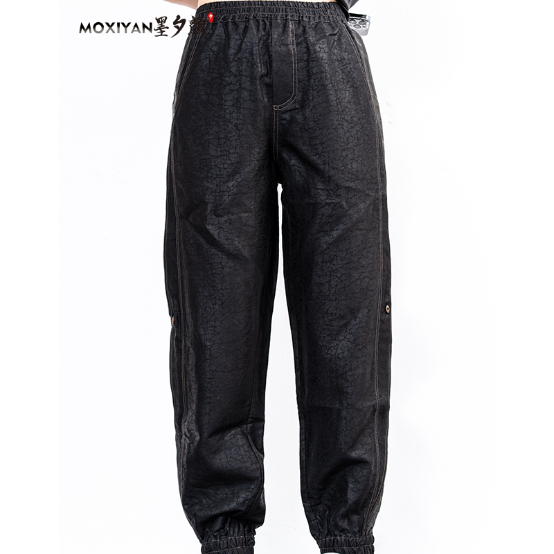 【墨夕颜】2025夏季新款桑蚕丝男装 黑龟拼接休闲裤-MH-815