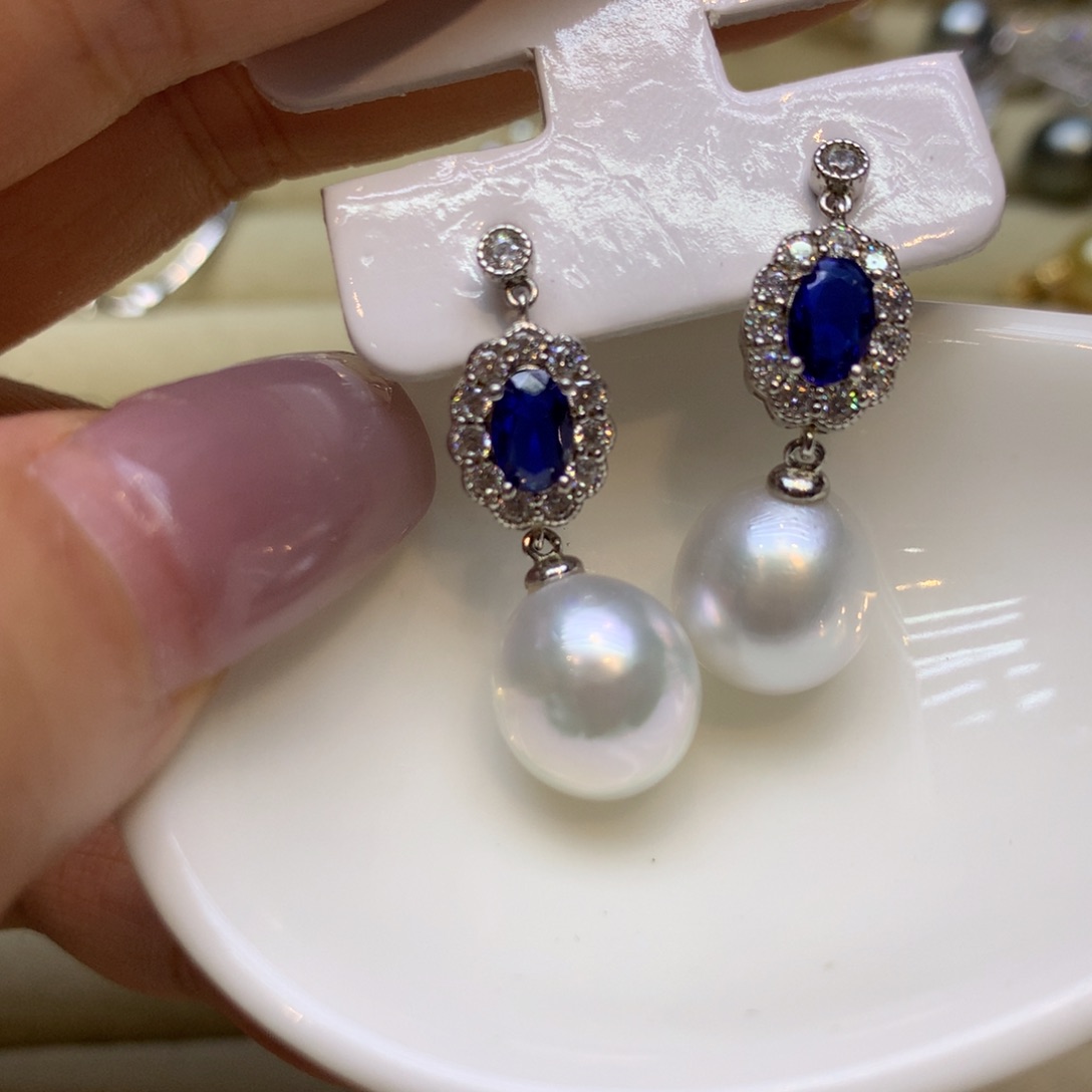 银S925镶嵌耳饰海水珍珠