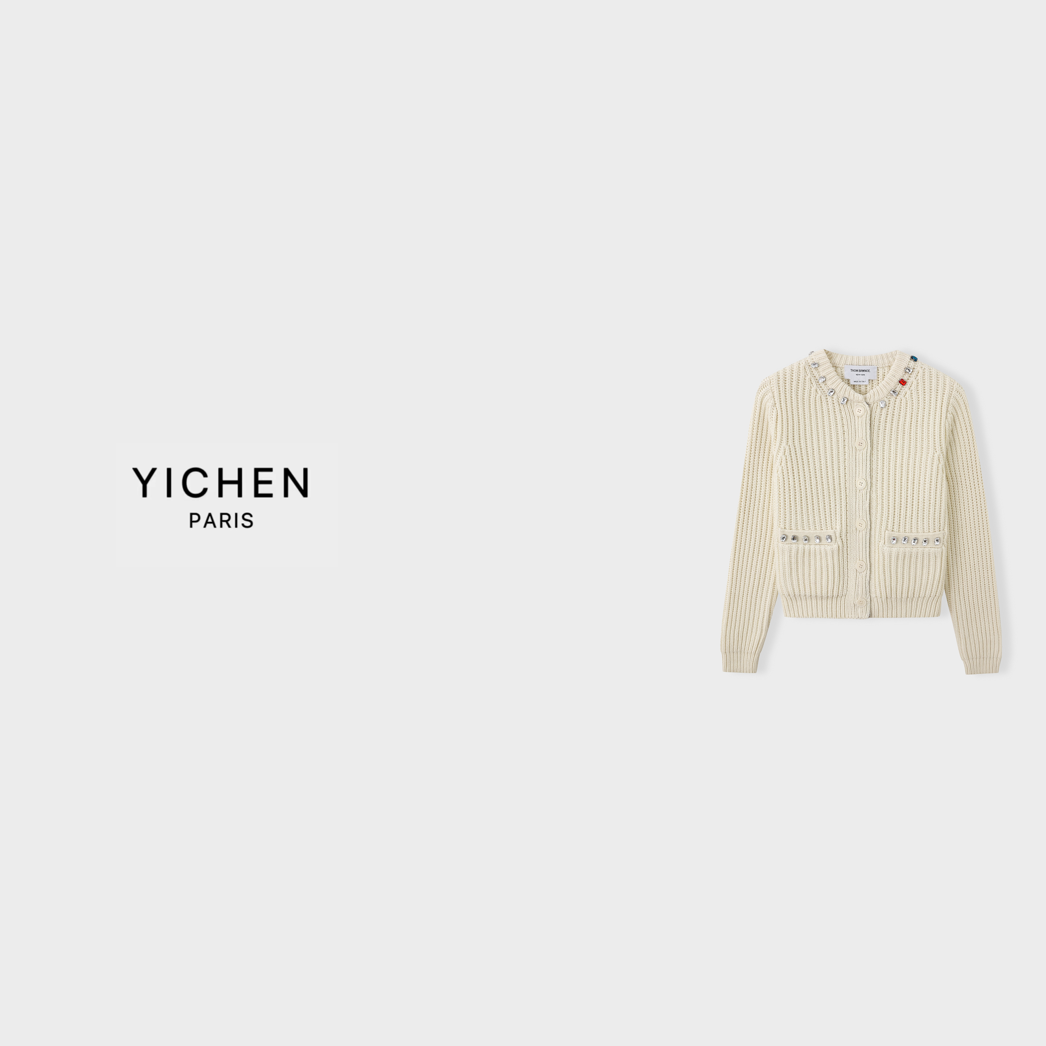 YC 奶油色 T B 重工钉钻双口袋粗针羊毛外套-6554
