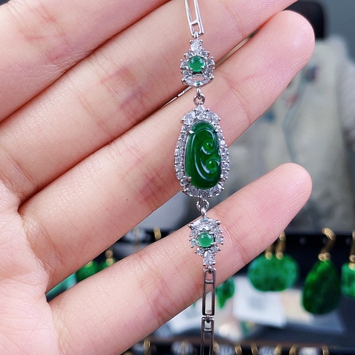 翡翠手链银S925镶嵌饰品