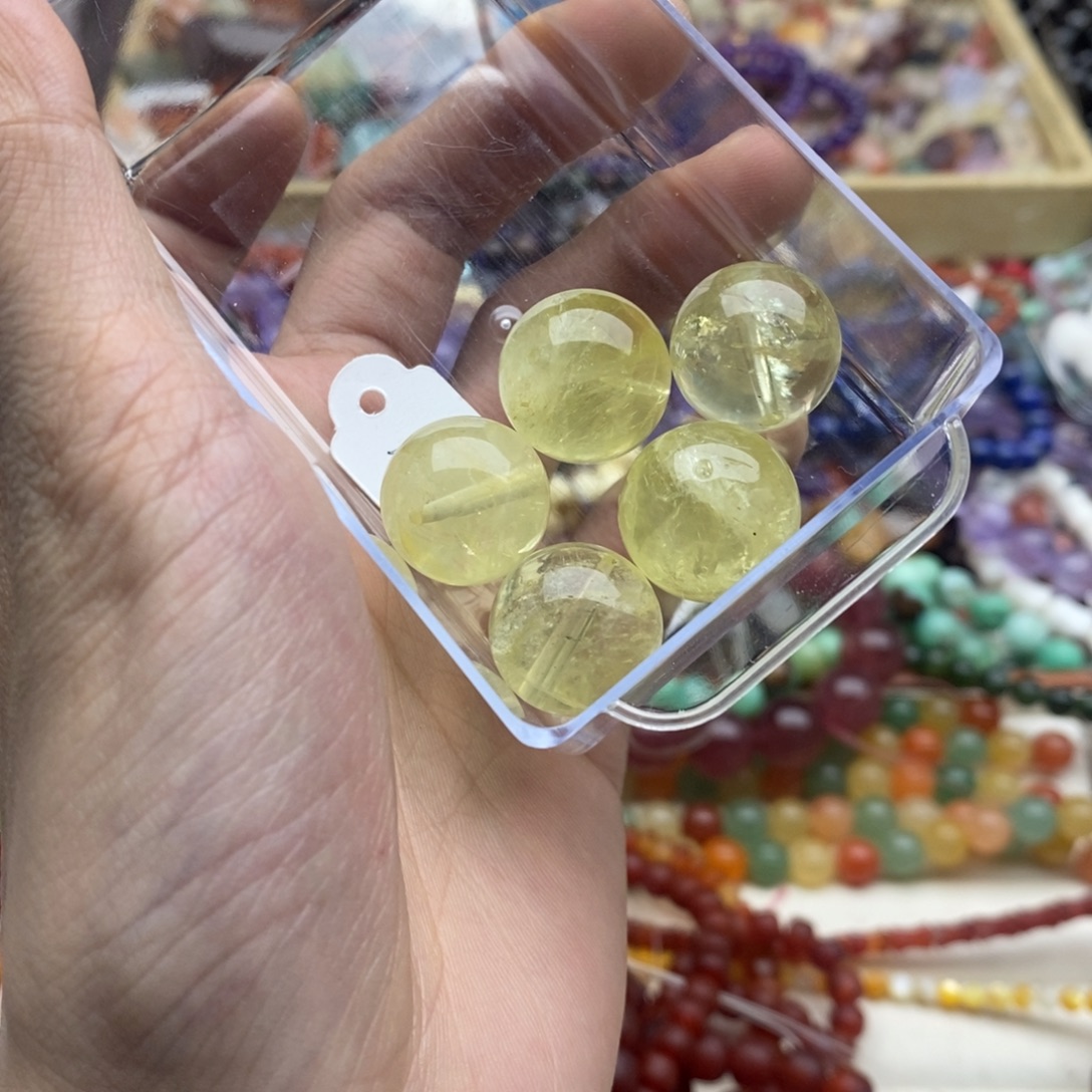 玛瑙/玉髓未镶嵌珠宝半成品一个天然18mm柠檬黄水晶圆珠