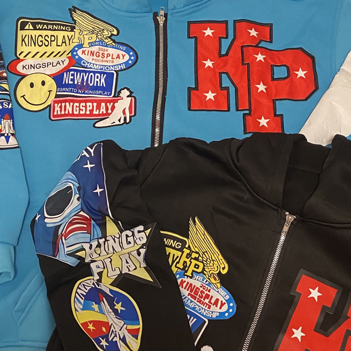 【月亮不睡】春季秋冬男女同款连帽拉链圆领加绒卫衣时尚休闲印花