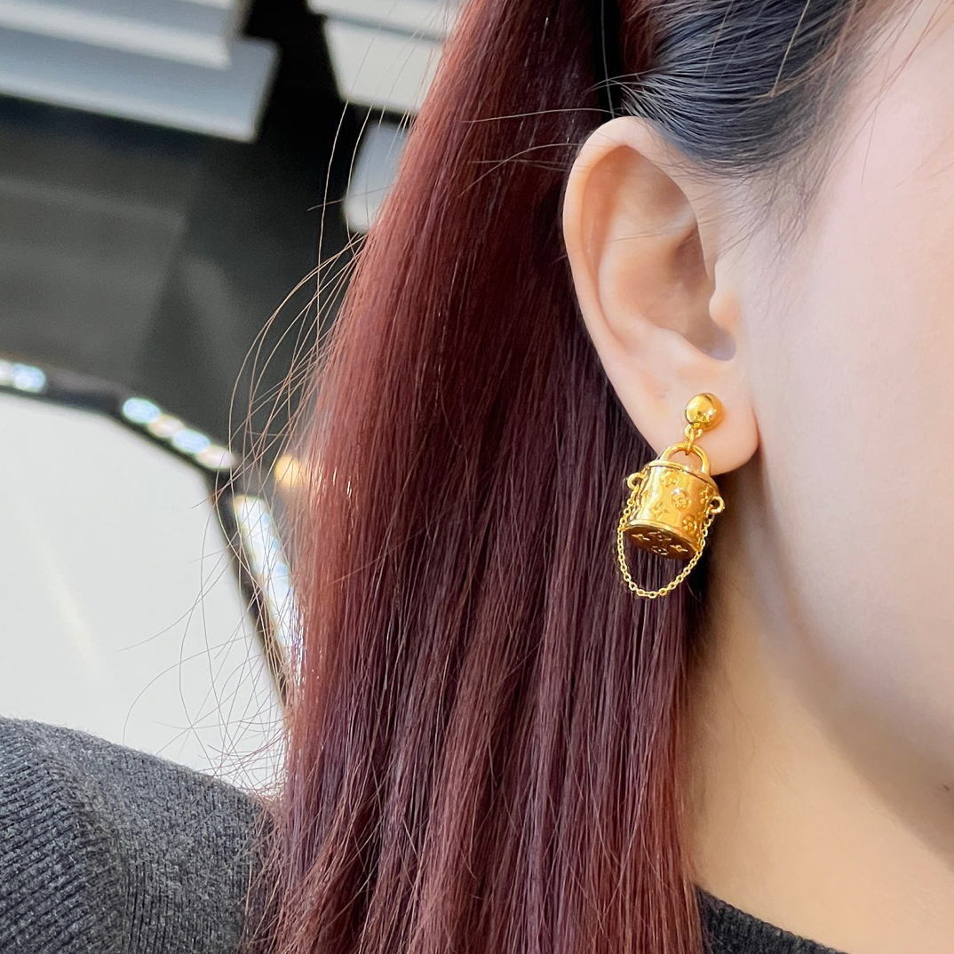 足金999水桶包包轻奢耳钉