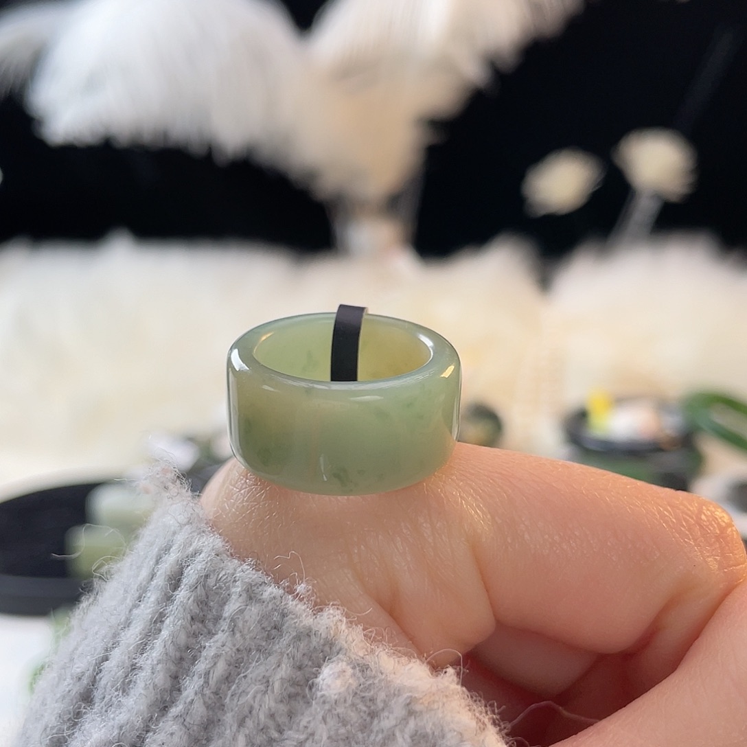 和田玉未镶嵌戒指k32粉青圆切17.3mm