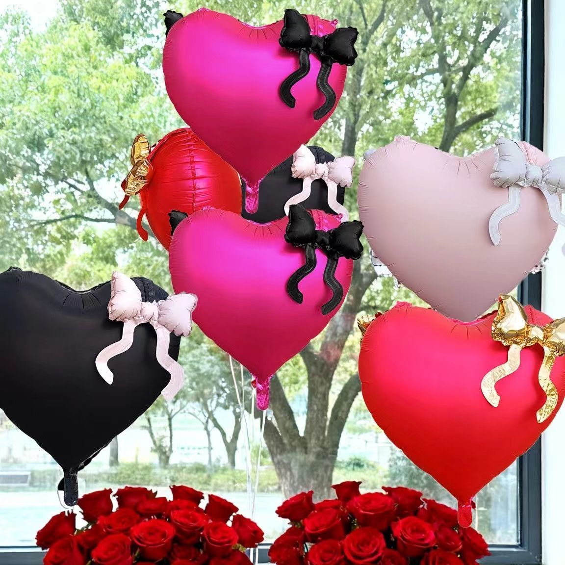 爆款多巴胺22寸铝膜爱心蝴蝶结气球跨年表白场景装饰