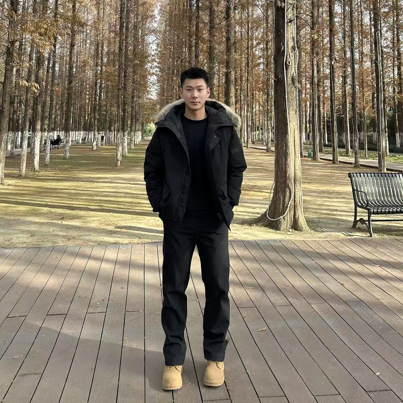 StyleSmiths冬季可拆卸毛领连帽棉服派克服男士硬核加厚保暖外套