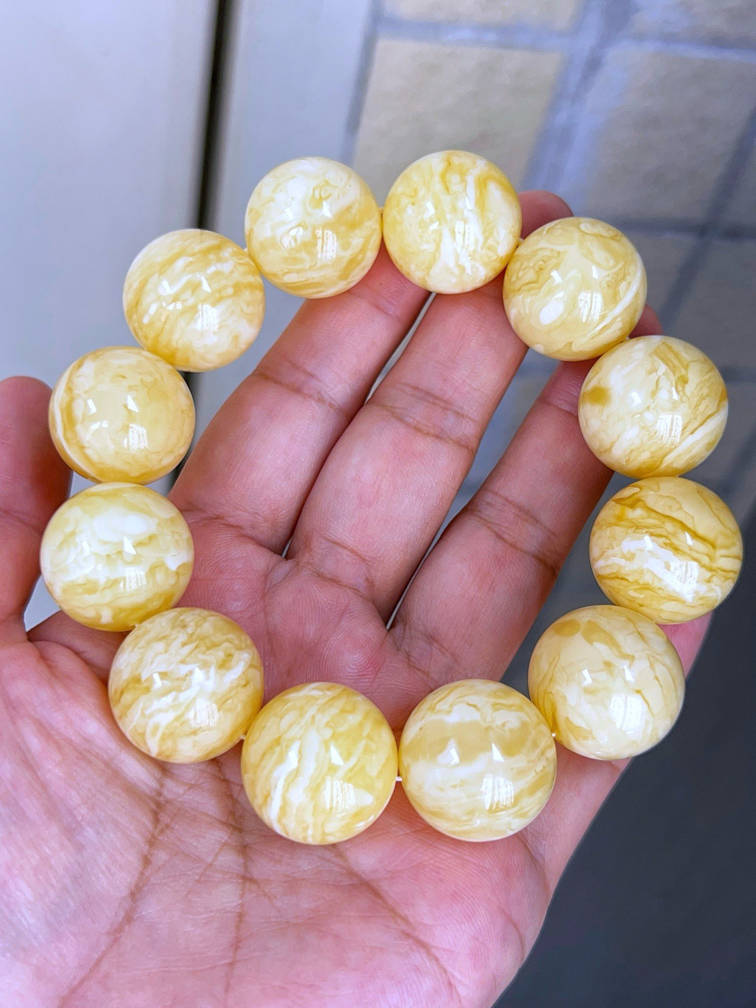 19+俄料瓷白虎皮纹圆珠手串