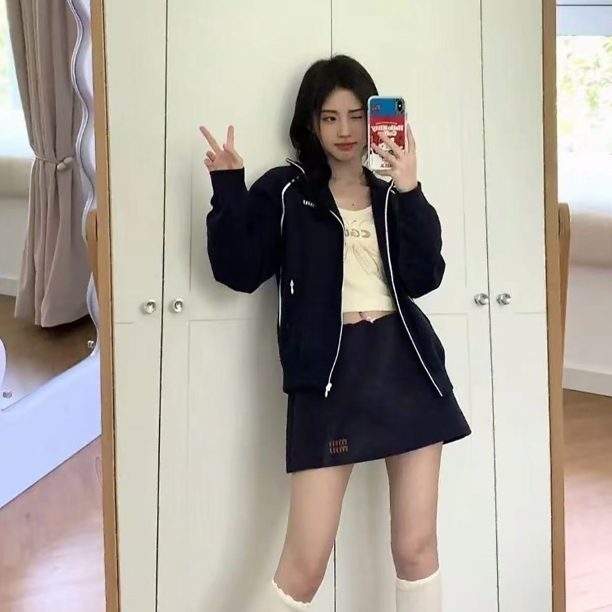 99新 MIU MIU/缪缪 25s春夏新款深蓝外套 学院风 42码 02196